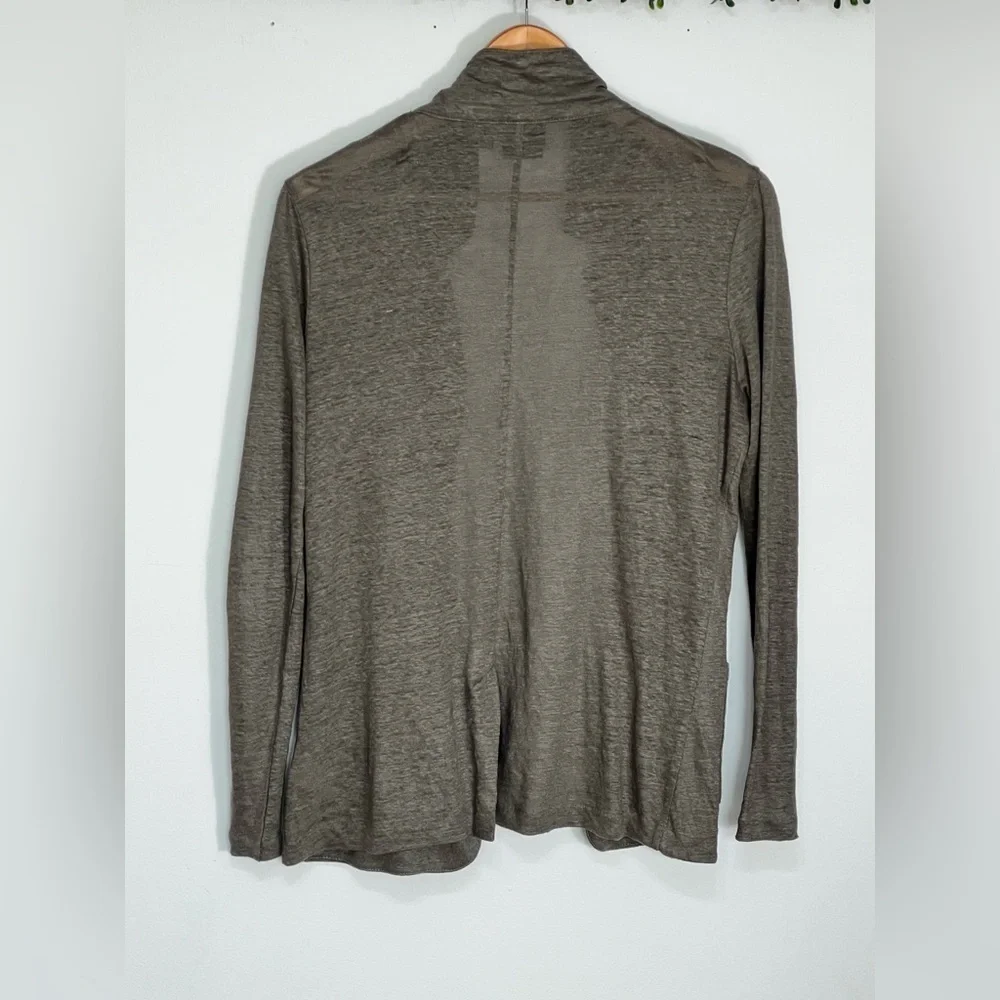 Rachel Zoe Cardigan 100% Linen Lagenlook Open Front Pocket Women's M Olive Green